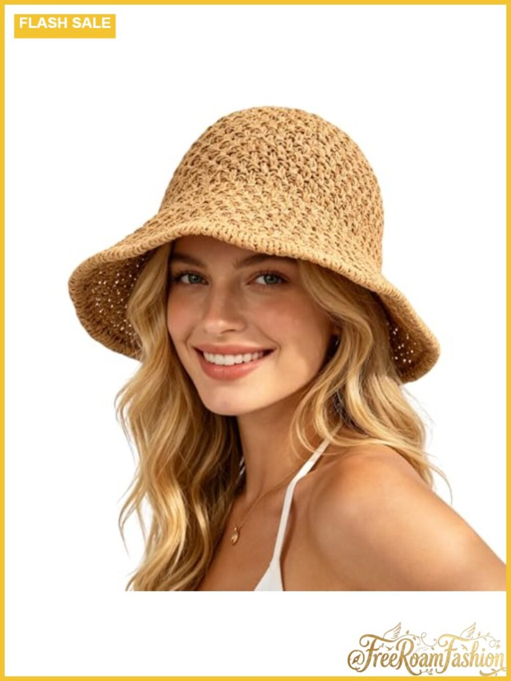 Women's Straw Sun Hat Foldable Packable Beach Bucket Hat
